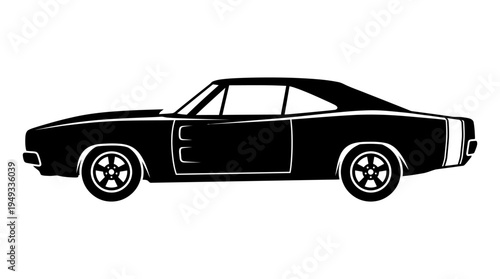 Classic American Muscle Car Silhouette Illustration.