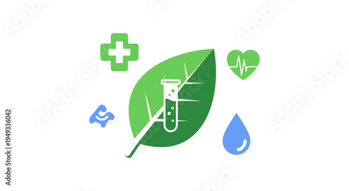 Natural Medicine and Herbal Science Concept with Health and Wellness Symbols