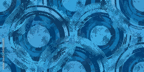 Abstract blue background featuring concentric circles and textured patterns