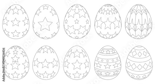 Easter Eggs Outline Patterns - Star and Geometric Designs