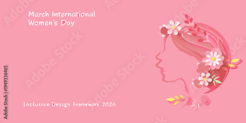 International women s day illustration with floral elements and a feminine profile