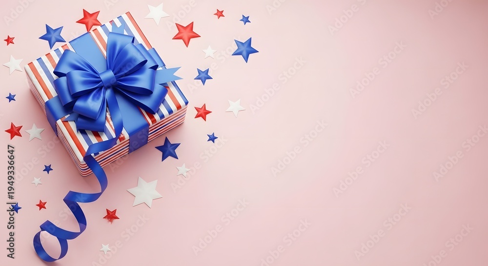 Obraz premium Flag day celebration with patriotic ribbon and star decorations