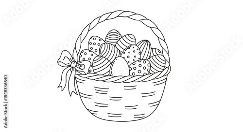 Easter Egg Basket Outline Drawing - Coloring Page
