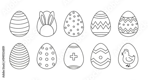 Easter Eggs Outline Collection: Festive Designs, Bunny, Chicken, Patterns