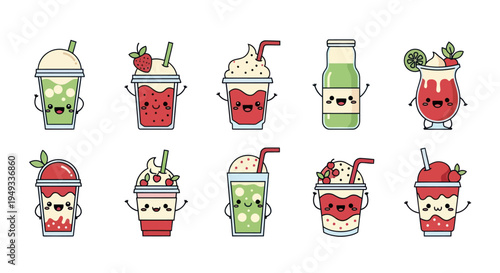 Colorful cartoon beverage collection