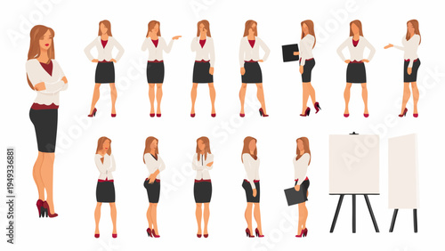 Diverse businesswomen in various poses and professional attire illustrated