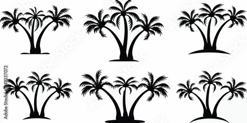Collection of silhouetted palm trees against a plain white background