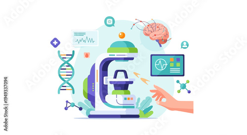 Future of Science & Medicine: Genetic Research, Neuroscience & Lab Technology Illustration