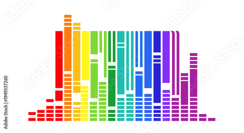 Colorful sound wave equalizer bars in rainbow colors, abstract audio visualization, digital music spectrum