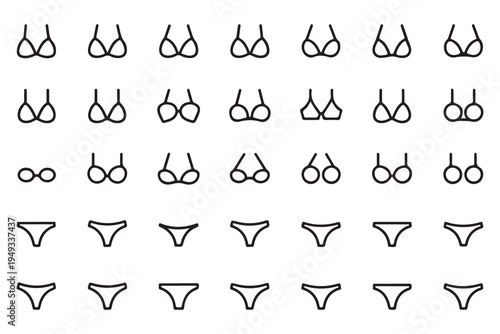 Collection of Lingerie and Underwear Line Icons Featuring Various Bra and Panty Styles
