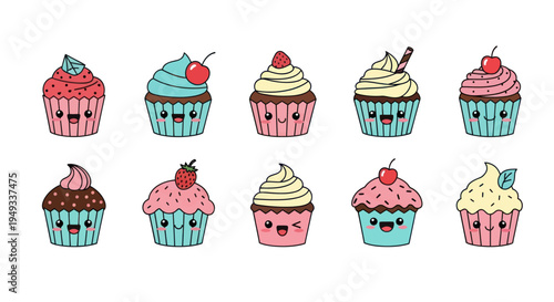 Colorful cupcakes illustration collection