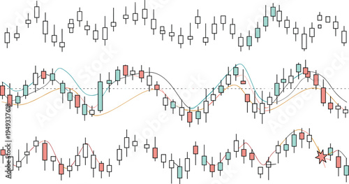 Financial Trading Candlestick Chart Vector Showing Market Fluctuations Technical Analysis Indicators Stock Exchange Trends and Global Investment Data Visualization Graphics.