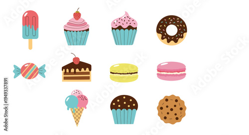 Colorful dessert assortment on white background