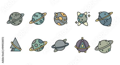 Planetary icons space and universe elements