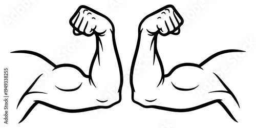 A pair of flexed biceps with clenched fists and raised arms in a symmetrical illustration