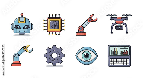Robotics and technology icon set