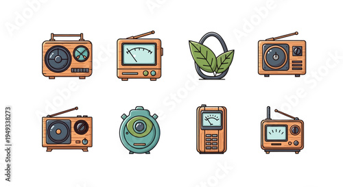 Retro technology icons set