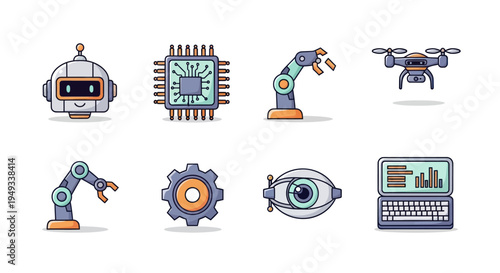 Robotics technology icons on white background