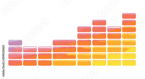 Vibrant abstract digital equalizer bars graphic with colorful gradient, representing sound waves or audio spectrum. Modern technology illustration.