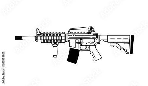 Modern assault rifle vector icon isolated on white background