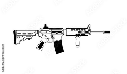 Outline assault rifle vector icon symbol isolated on white