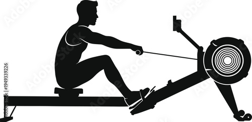 Man exercising on a rowing machine silhouette