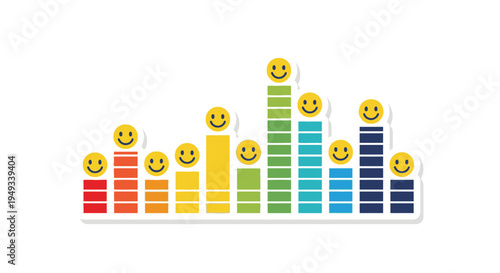 Colorful bar graph with smiley faces representing positive feedback and customer satisfaction levels