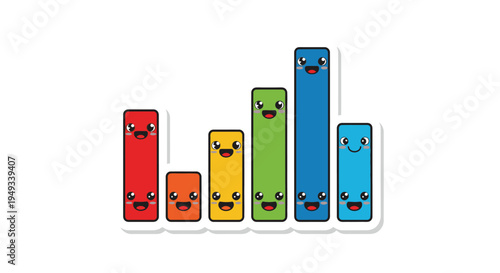 Cute cartoon bar graph with happy faces, representing growth, progress, and positive data visualization