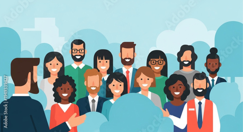 Diverse group of people listening to a speaker at a presentation.