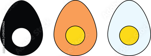 

Egg icon set. Poultry and farm fresh symbols. Cooking and breakfast sign. Chicken egg icons. Sunny side up and kitchen icon
