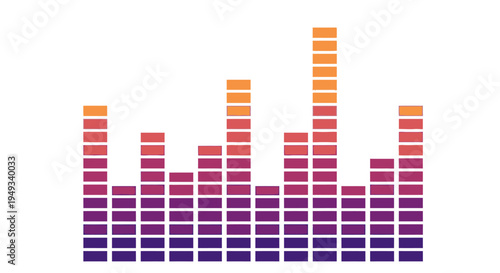 Vibrant digital audio equalizer display featuring colorful gradient bars representing sound waves and music frequencies, ideal for tech, music, and data visualization.
