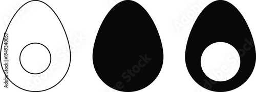 

Egg icon set. Poultry and farm fresh symbols. Cooking and breakfast sign. Chicken egg icons. Sunny side up and kitchen icon
