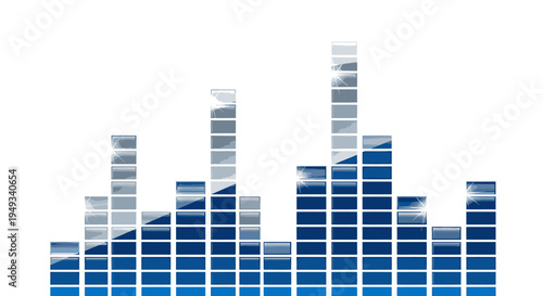 Digital equalizer graphic with blue bars and subtle cloud reflection, representing audio, sound, music, and technology