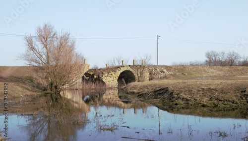 A river with a bridge over it