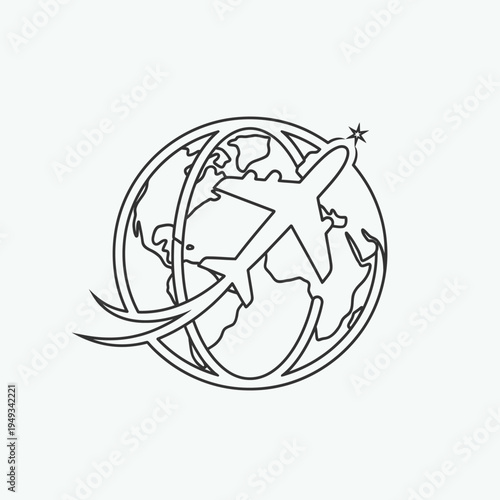 Airplane circumnavigating globe vector illustration for travel concepts
