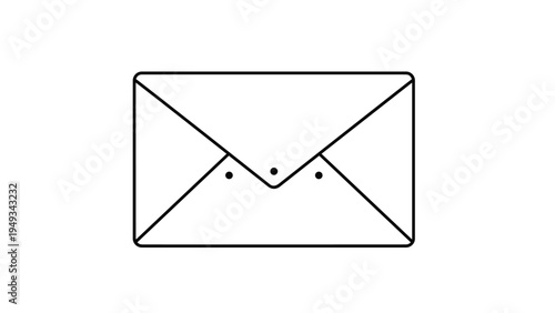 Minimalist black outline of a sealed mail envelope featuring three small dots representing a message or content inside on a plain white background.
