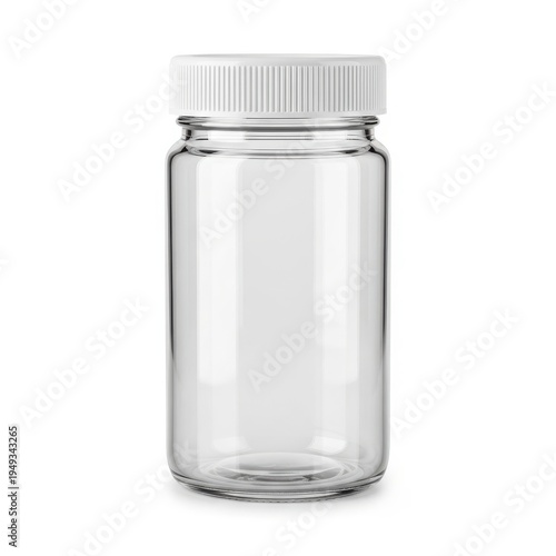 A small clear glass jar with a white screw on lid