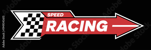 Red racing arrow with checkered flag and speed text on black background