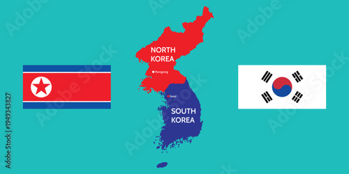 Background of administrative map of South Korea and North Korea. Korea Bay. Territorial conflict