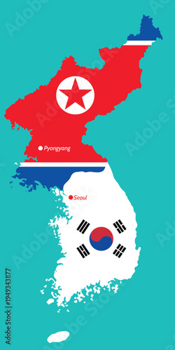 Background of administrative map of South Korea and North Korea. Korea Bay. Territorial conflict
