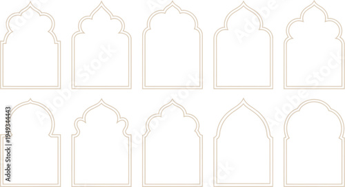 Collection of decorative islamic archway frames and borders