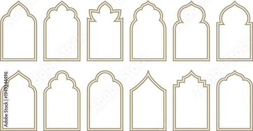 Collection of islamic archway vector decorative frames with ornate design