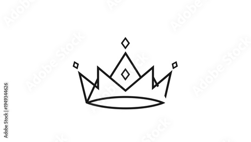 Minimalist geometric crown line art featuring diamond accents and sharp points for royalty and luxury related branding concepts.