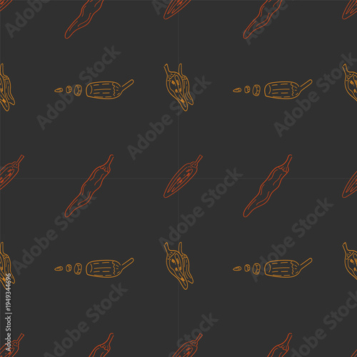 Hand drawn chili pattern, chili peppers doodles seamless background for food packaging