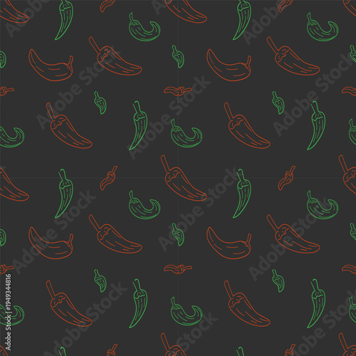 Hand drawn chili pattern, chili peppers doodles seamless background for food packaging
