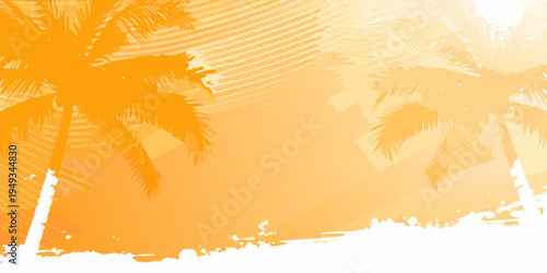 Stylized orange and white tropical beach scene with palm trees