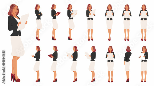 Series of stylized businesswomen in various poses and perspectives