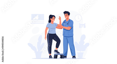 Physical Therapist Guiding Female Patient Through Rehabilitation Exercises