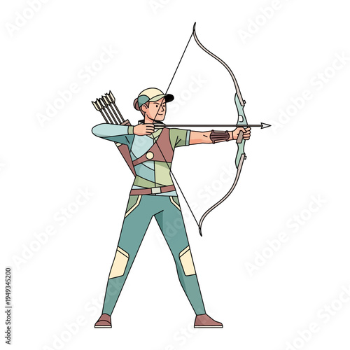 Archer Aiming Bow and Arrow, Sporting Competition, Focused Athlete