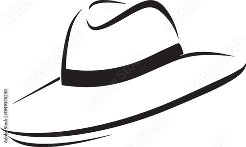 Hand Drawn Woman Hat Black and White Illustration in Minimal Line Art Style Design